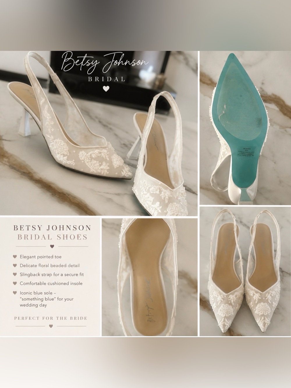 Betsey Johnson White Lace Slingback Heels with Blue Sole